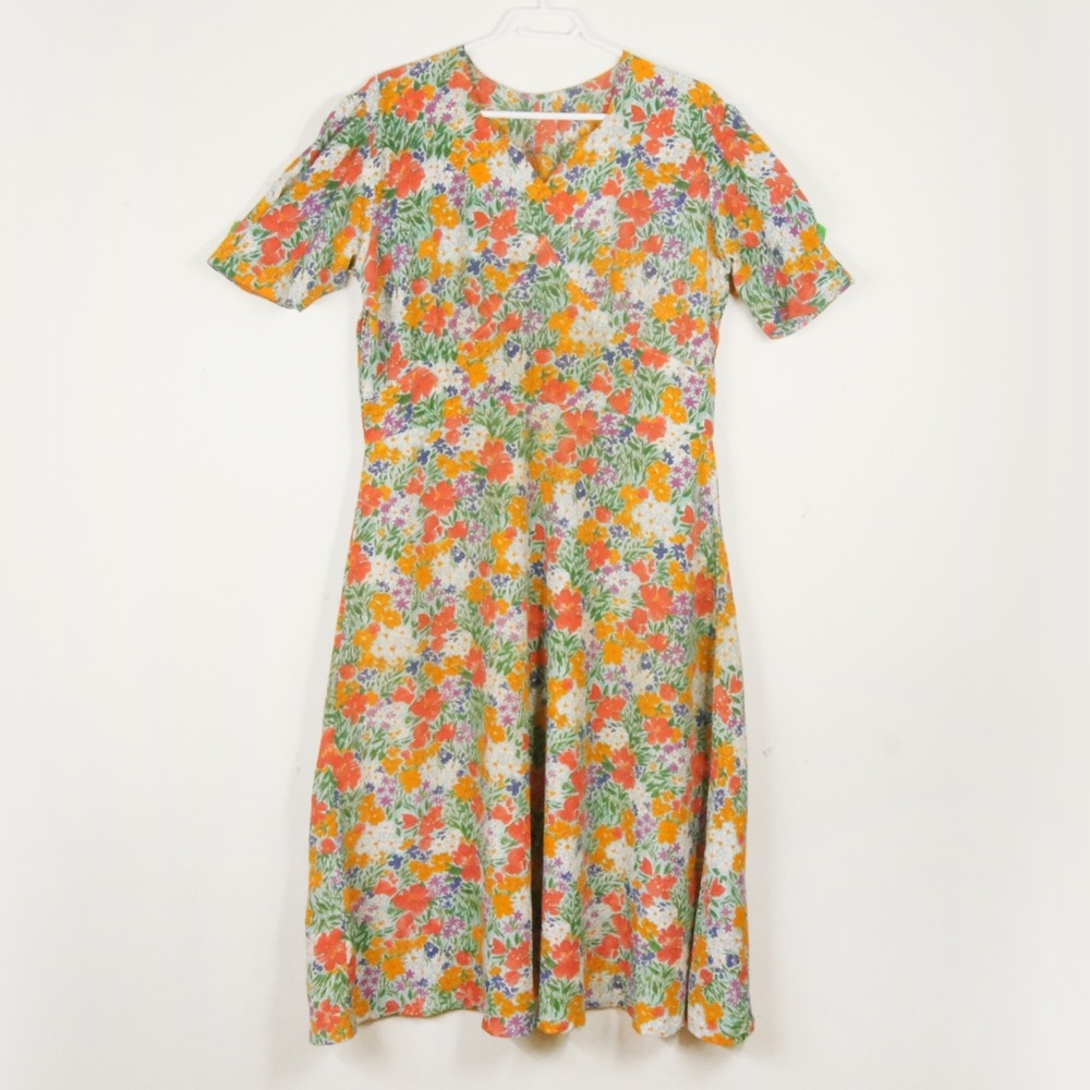 Vintage 90s 80s Retro Floral Prarie Cottagecore Short Sleeve Summer Dress